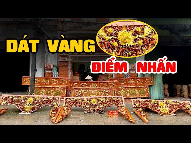 Nội thất Từ đường Nhà thờ họ đẹp Dát Vàng điểm kết hợp Bàn thờ gia tiên Án gian | Đồ gỗ Thành Khuyên