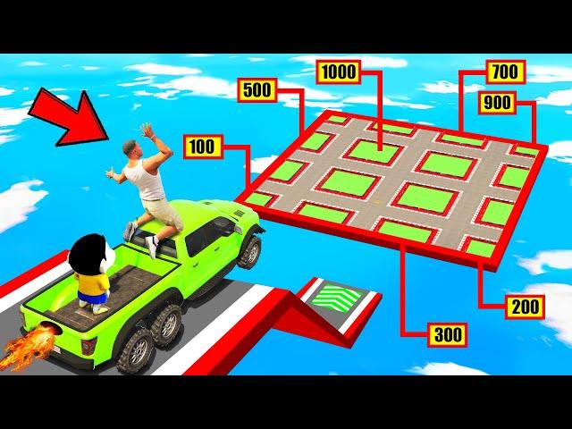 SHINCHAN AND FRANKLIN TRIED THE IMPOSSIBLE GRID GAP POINTS JUMP PARKOUR CHALLENGE GTA 5