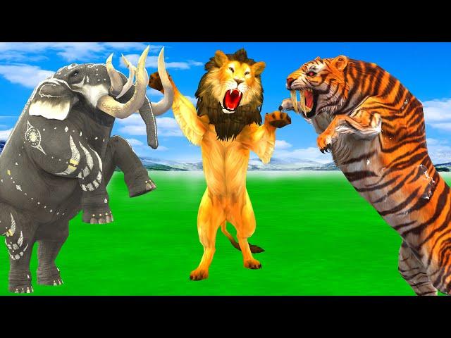 10 Mammoth Elephant vs 10 Elephant Buffalo vs Giant Tiger Wolf Fight Cow Lion Cub Saved by Mammoth