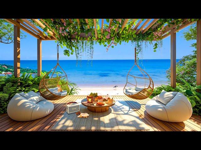 Positive Bossa Nova Jazz Music & Ocean Wave Sounds at Relaxing Tropical Beach Coffee Shop Ambience 