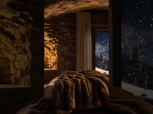 Cozy Bedroom With Fireplace & Winter Snowfall  #ambience #relax #asmr #winter #snow #fireplace