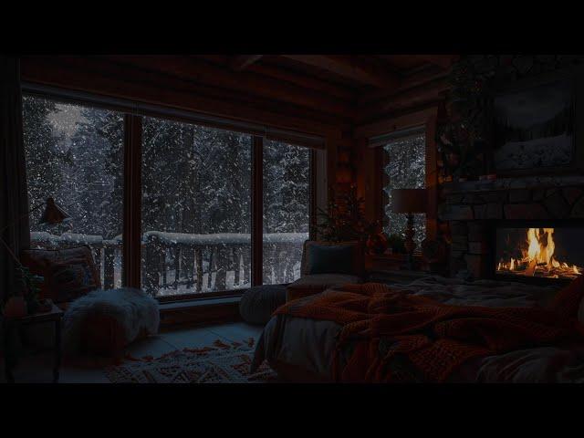 Calm Winter Retreat ️ Cozy Fire Crackles & Soft Snowfall for Tranquil Rest