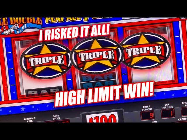   SCREAM-WORTHY JACKPOT WIN ON $100 DENOM RED, WHITE AND BLUE SLOT MACHINE 