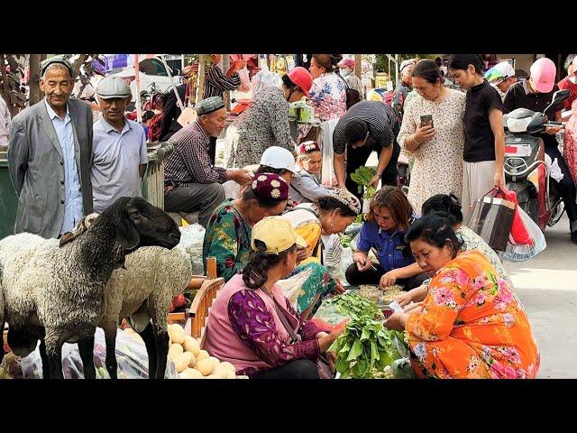 OLDEST Xinjiang Street Market with Real Uyghur Foods in Yarkant, China【Alin Food Walk】