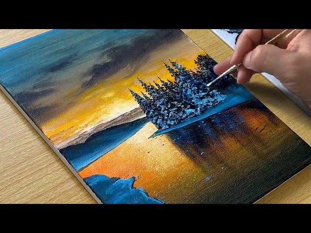 How to Paint Sunset Lake / Acrylic Painting