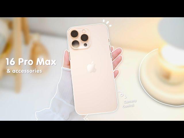  iPhone 16 Pro Max Desert Titanium 1TB aesthetic unboxing  cute cases setup| camera test