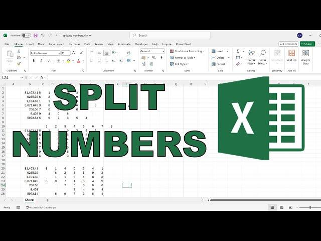 How to split numbers into individual digits in excel