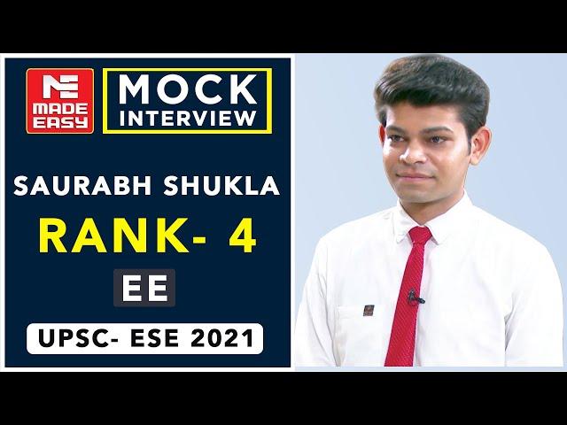 UPSC | ESE-2021| Mock Interview | Saurabh Shukla | AIR-4 | Electrical Engg.| By MADE EASY Experts