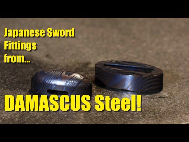 Making Japanese Sword Fittings: Damascus Steel Fuchi-Kashira Set