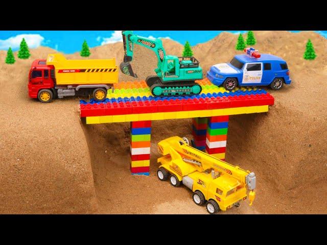 Rescue police car and Bridge construction vehicles excavator crane truck | ENJO Car Toys