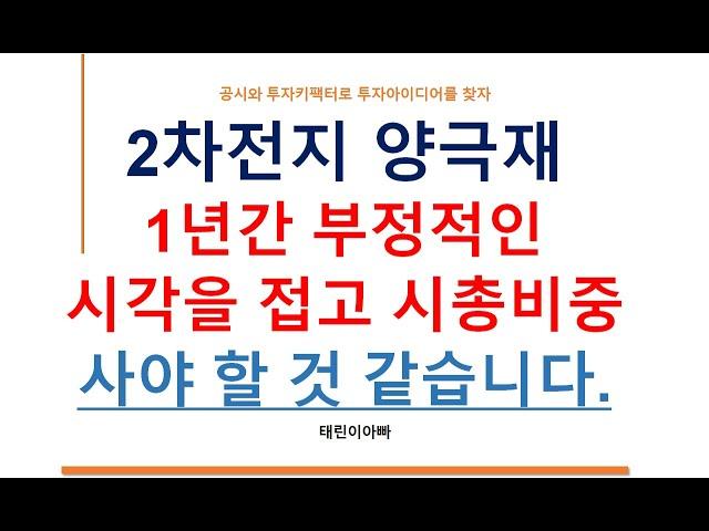 2차전지 양극재 1년간의 부정적인 시각을 접고 시총비중 사야 할 것 같습니다.