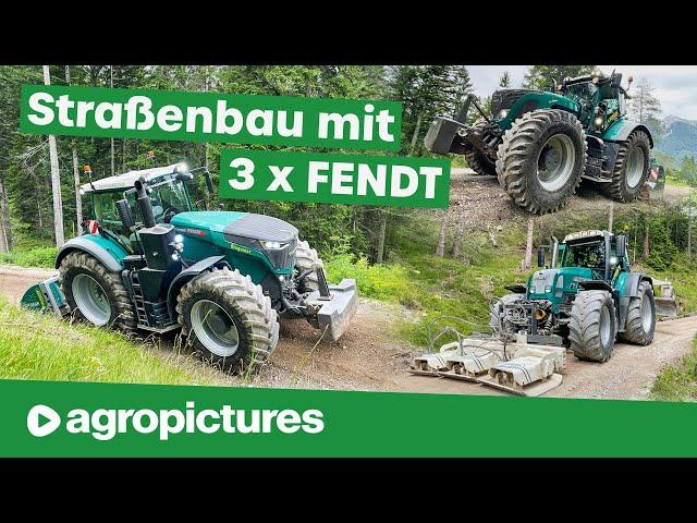 Wegsanierung mit Lener Hackgut | Fendt 1050, 936 und 714 mit Steinbrecher, Grader und Rüttelplatte