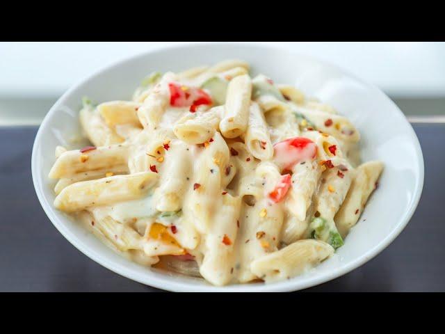 White Sauce Pasta - Pasta in white sauce - Indian style white sauce pasta - Penne in white sauce