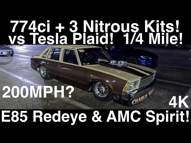 774CI+3 Nitrous Kits! 200MPH? Tesla Plaid 1/4Mile vs ’79 Malibu, AMC Hornet & E85 REDEYE Charger! 4K