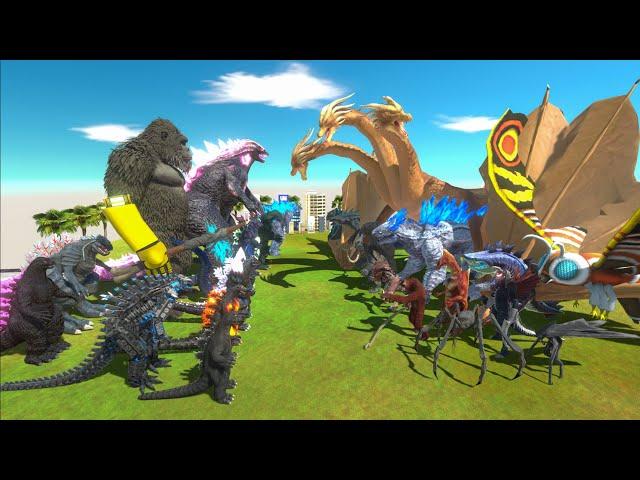 ALL GODZILLA x KONG vs All Kaiju Monster King Ghidorah x Mothra - Animal Revolt Battle Simulator