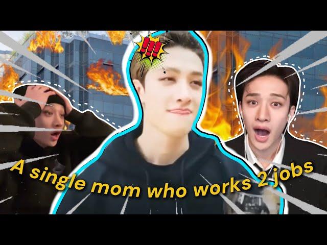 bang chan is a single mom who works two jobs