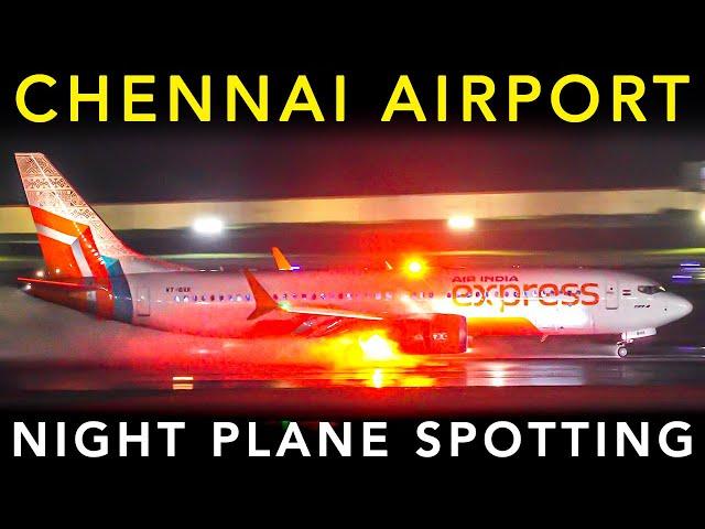 NIGHT PLANE SPOTTING during HEAVY RAIN at CHENNAI AIRPORT | Landing & Takeoff