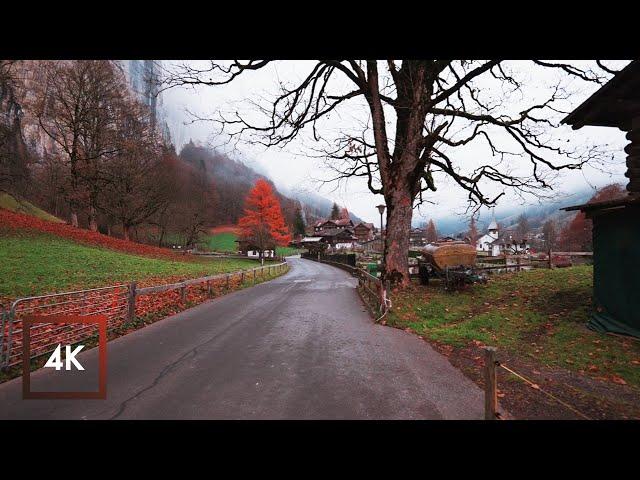 Relaxing Autumn Walk in Lauterbrunnen, Switzerland, River and Nature Sounds, River Walk