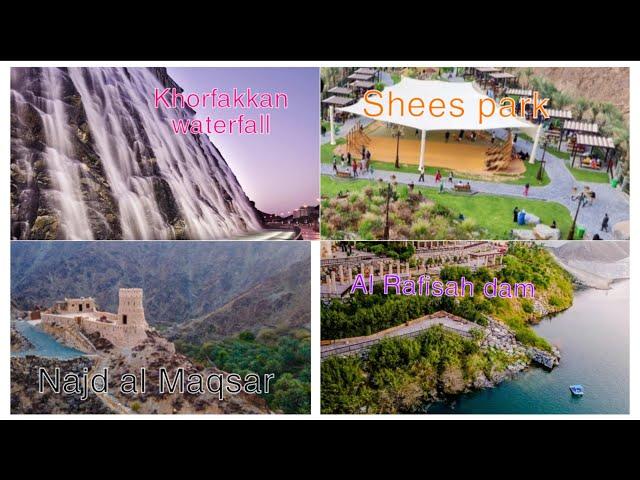 Visit to Khorfakkan waterfall, Rafisah dam, Najd al Maqsar and Shees park 2024 Family tourist places