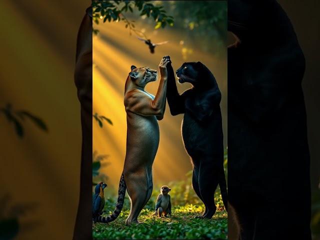 Wait for it puma and black  leopard High Five?! The Oddest Friendship Ever  #puma  # leopard