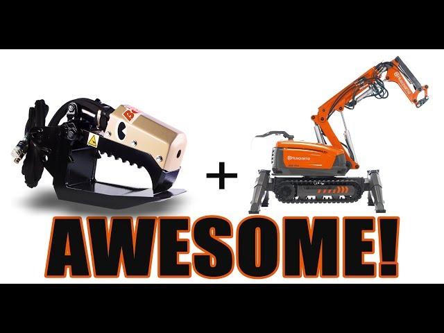 Husqvarna Demolition Robot Taking Up Concrete With Daniel Mfg. Inc. Trench Beak Attachment