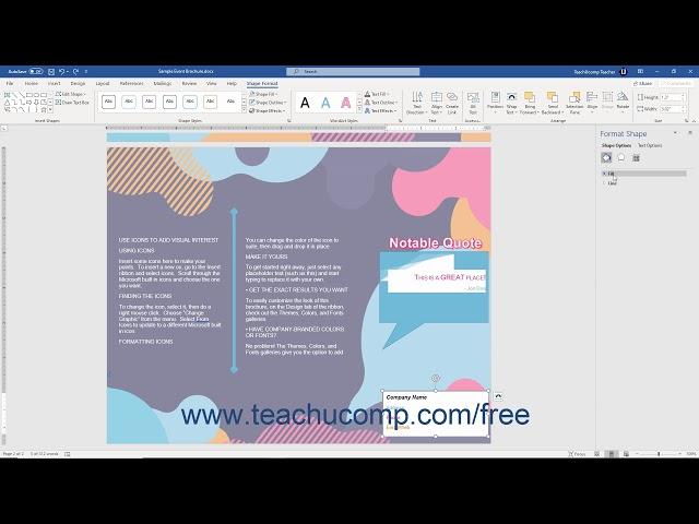 Word 2019 and 365 Tutorial The Format Shape Task Pane Microsoft Training