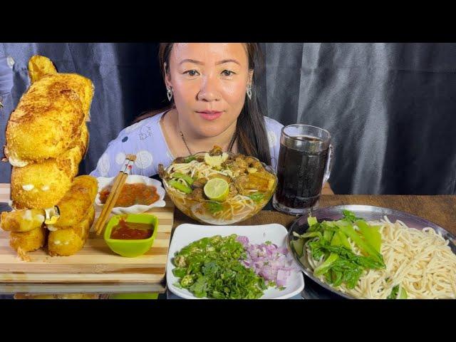 CRISPY CHEESE STICK WITH PORK THUKPA AND COLD DRINKS || Insane cheese pull ️|| Rubi Rai Mukbang