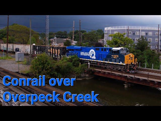 Conrail Heritage Unit Leads CSX M433 across Overpeck Creek