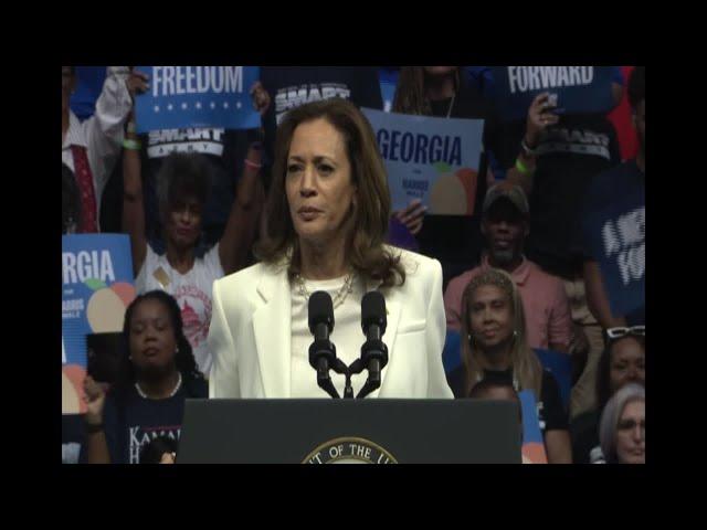 Protesters interrupt Kamala Harris presidential campaign speech in Savannah, Georgia