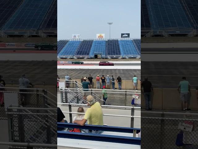 Trackhawk vs Mustang at hotrod power tour day 2 in Joliet at Rt66 gotta love that whine #dragracing