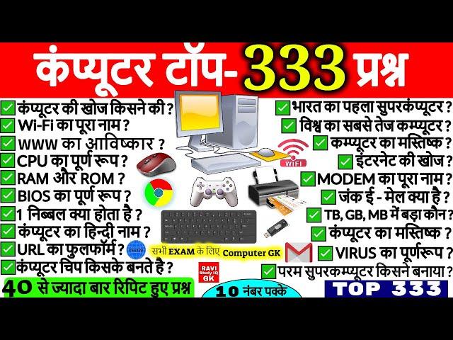 कंप्यूटर महत्वपूर्ण प्रश्न | Computer Important Questions | Computer Gk hindi | For ssc cgl, railway