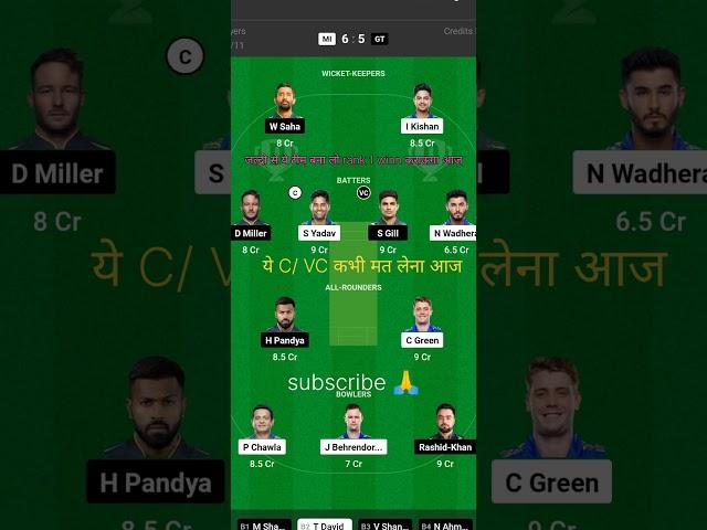 MI vs GT | GT vs MI | DREAM11 FANTASY TEAM | MI vs GT PREDICTION DREAM11| IPL 2023 LEAGUE PREDICTION