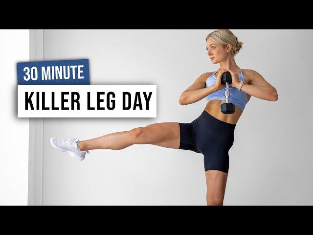 30 MIN KILLER LOWER BODY HIIT Workout + Weights, No Repeat - LEG DAY Home Workout