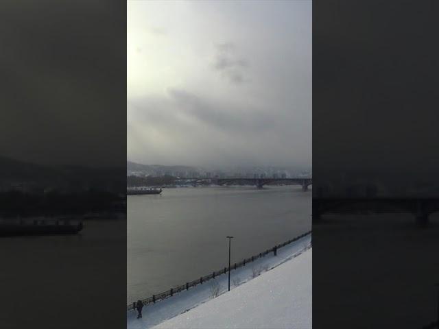 Enisey gallery View from the roof towards the Communal bridge in -35C | Very Frosty Siberia #shorts