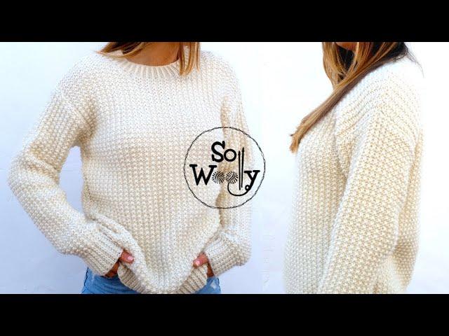 How to knit a Sweater with straight needles (round neck/long sleeves) - So Woolly