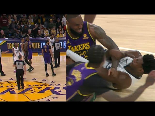 LBJ SWINGS AT JAREN JACKSON JR FACE & HUGE FIGHT BREAKS OUT! LEBRON POINTED OUT & JA HEATED!