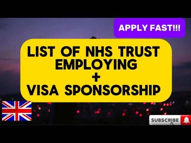 NHS VISA SPONSORSHIP JOBS