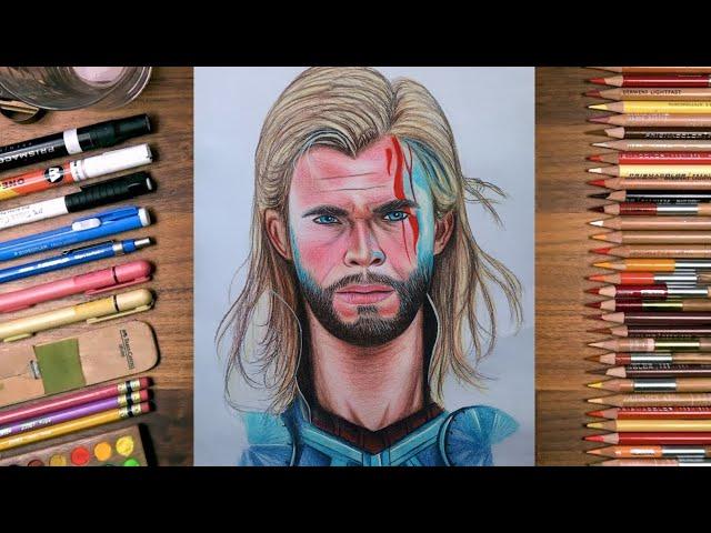 thor drawing with pencil colour/pencil colour drawing avengers drawing