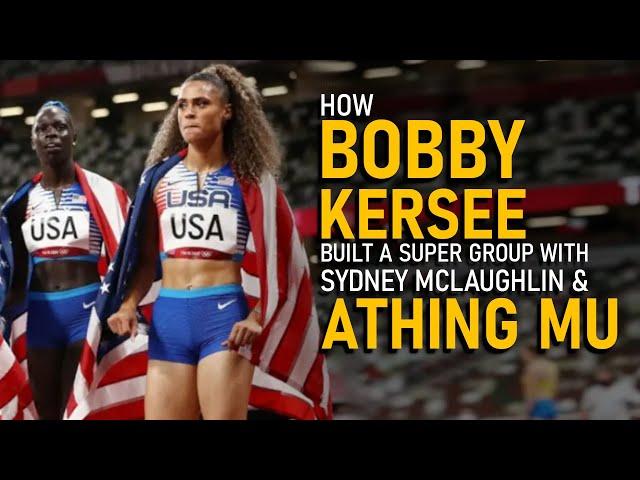 Track Supergroup: Athing Mu, Keni Harrison, Jenna Prandini and Sydney McLaughlin with Bobby Kersee