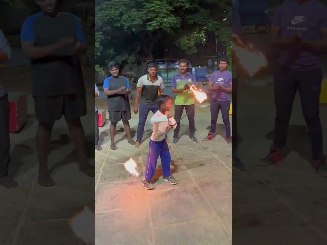 Six years old Aathiran fire silambam #stickmansilambam #shorts #kalaripayattu #karrasamu