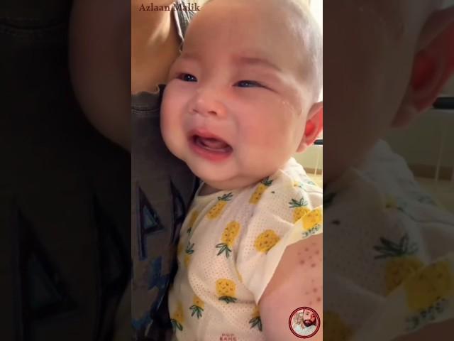 Crying because of the pain, He just got the injection vaccine, Cute baby.#shorts