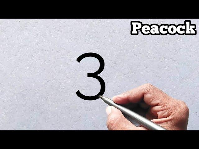 Beautiful Peacock Drawing from number 3 | Number Drawing