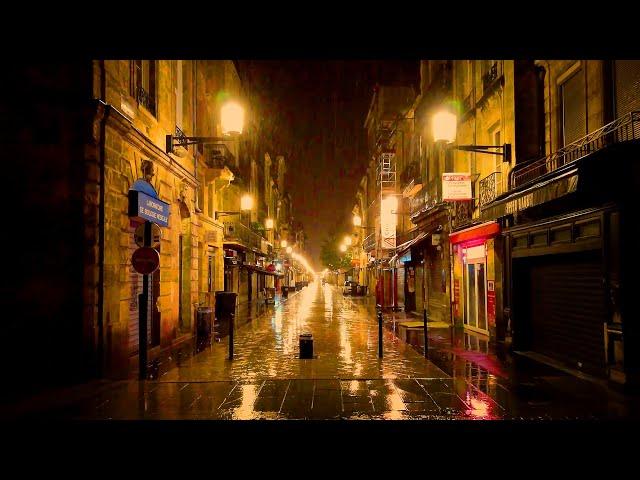 3 hours of Rain Walk tour at Night | Thunderstorm Heavy rain Bordeaux 4k | ASMR sounds for sleeping