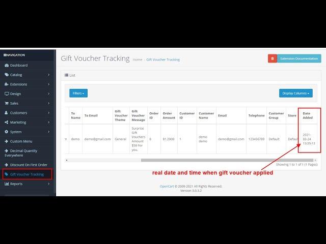 Gift Voucher Tracking - OpencartTools