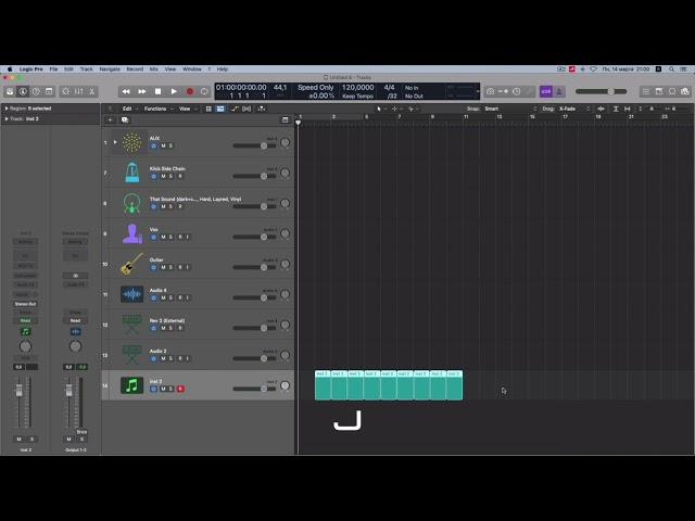 Работа С Регионами в Logic Pro копирование, лупы, разрезание, имя и т д.)