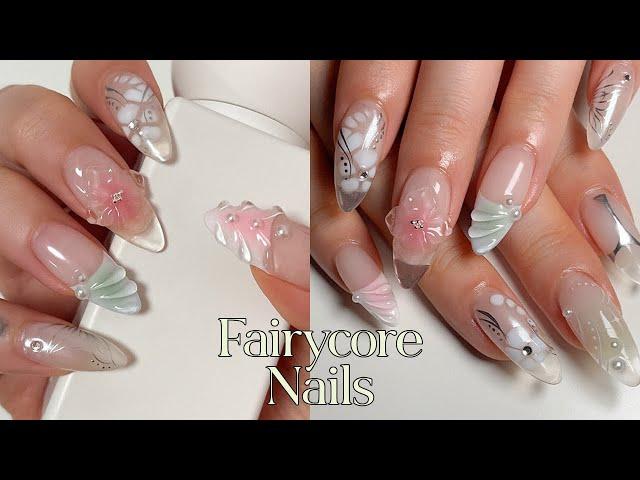 ₊˚ aesthetic fairycore nails  *3D orchid nails* 🫧 (nail tutorial) 2024