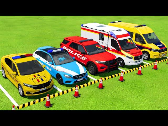 TRANSPORTING ALL POLICE CARS and AMBULANCE EMERGENCY VEHICLES WITH TRUCKS ! Farming Simulator 22