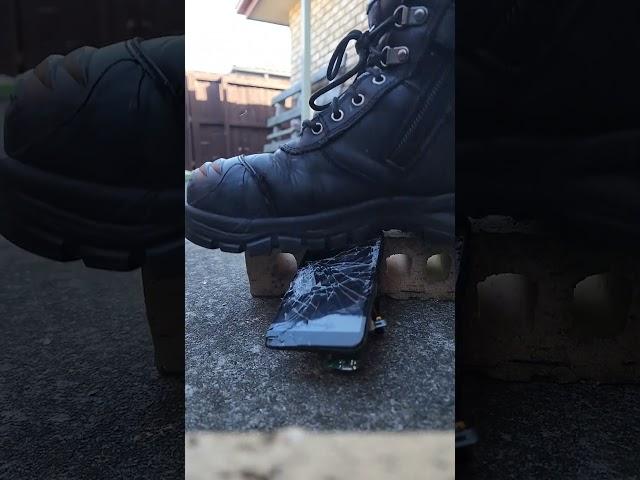 phone gets crushed by boot #asmr #satisfying #slowmotion