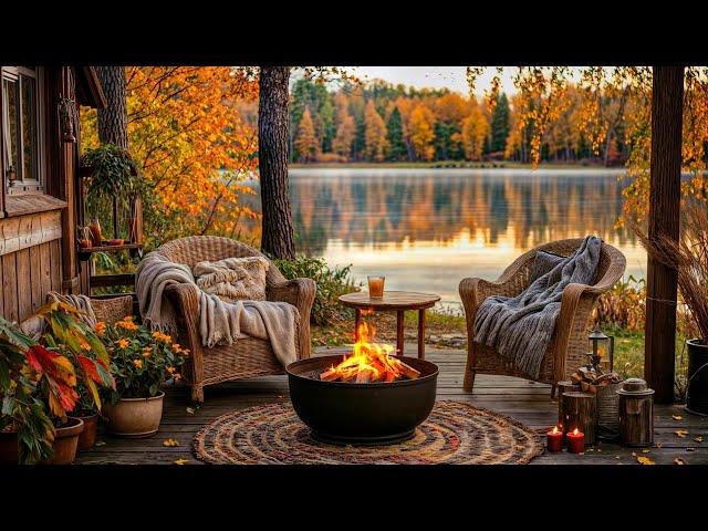 Tranquil Autumn Getaway: Lakeside Cabin Ambience with Cozy Fire Pit and Nature Sounds for Relaxing