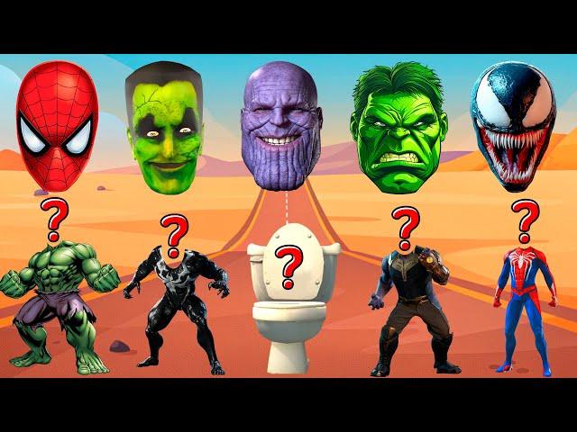 TEBAK GAMBAR Spider-Man vs Skibidi Toilet Hulk Thanos Venom Captain America | WRONG SUPERHEROES HEAD